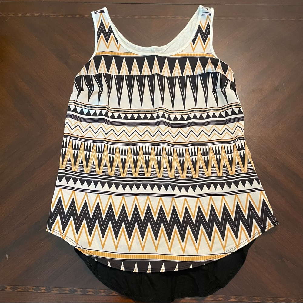 Ana Black, Cream, and Gold Chevron Pattern Tank Top